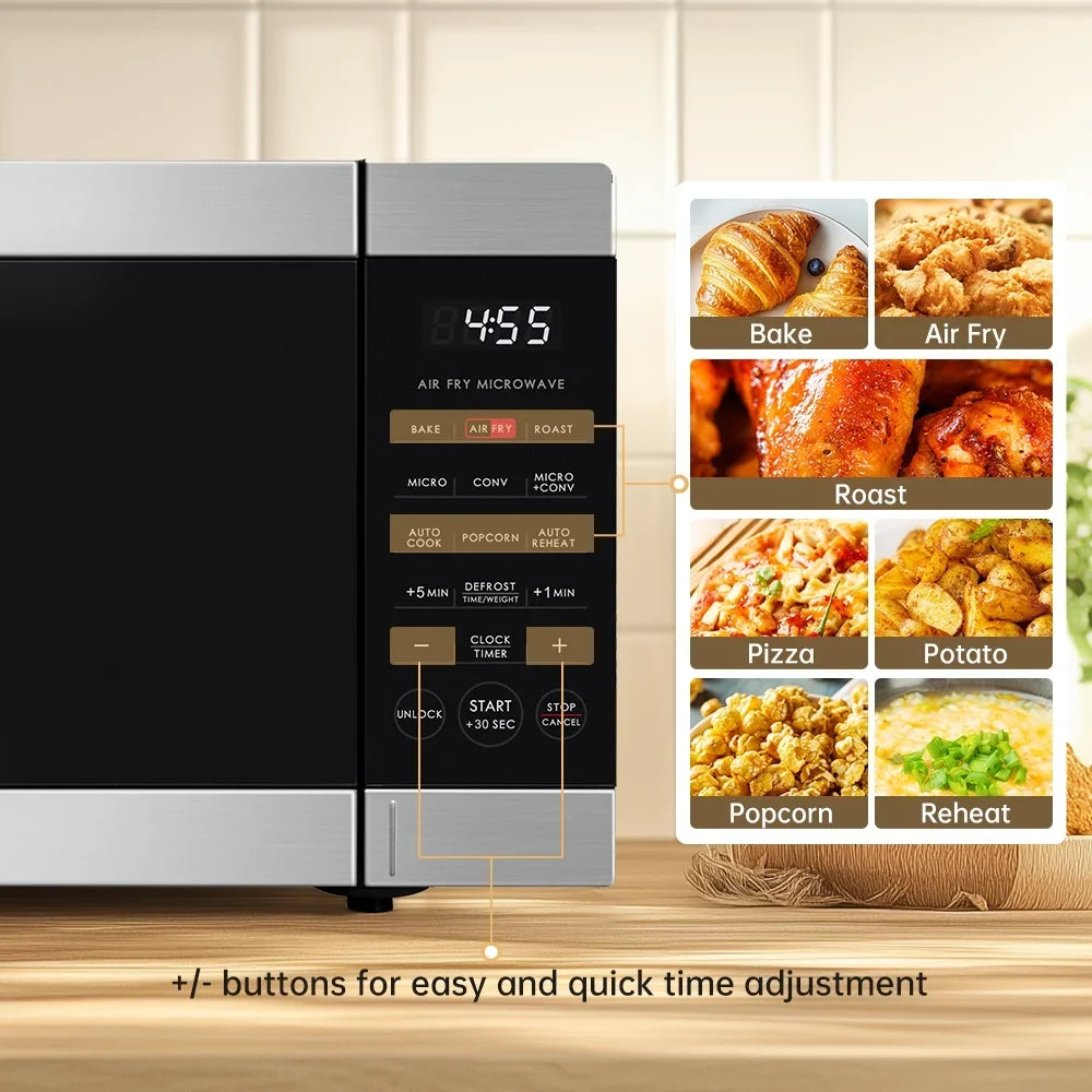 Galanz 0.9 Cu ft Air Fry Countertop Microwave, 900 Watts, Stainless Steel, New - image 7