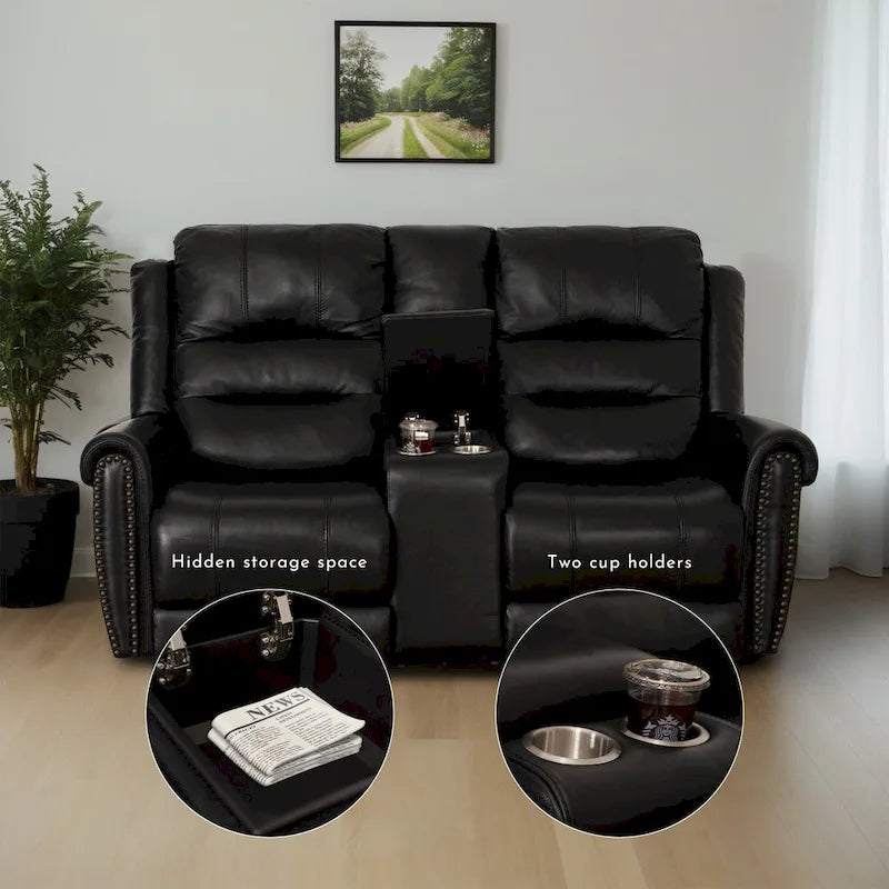 Authentic Leather Black Power Recliner Sofa Set: Loveseat and Recliner with Adjustable Headrest and Extendable Footrest - image 3