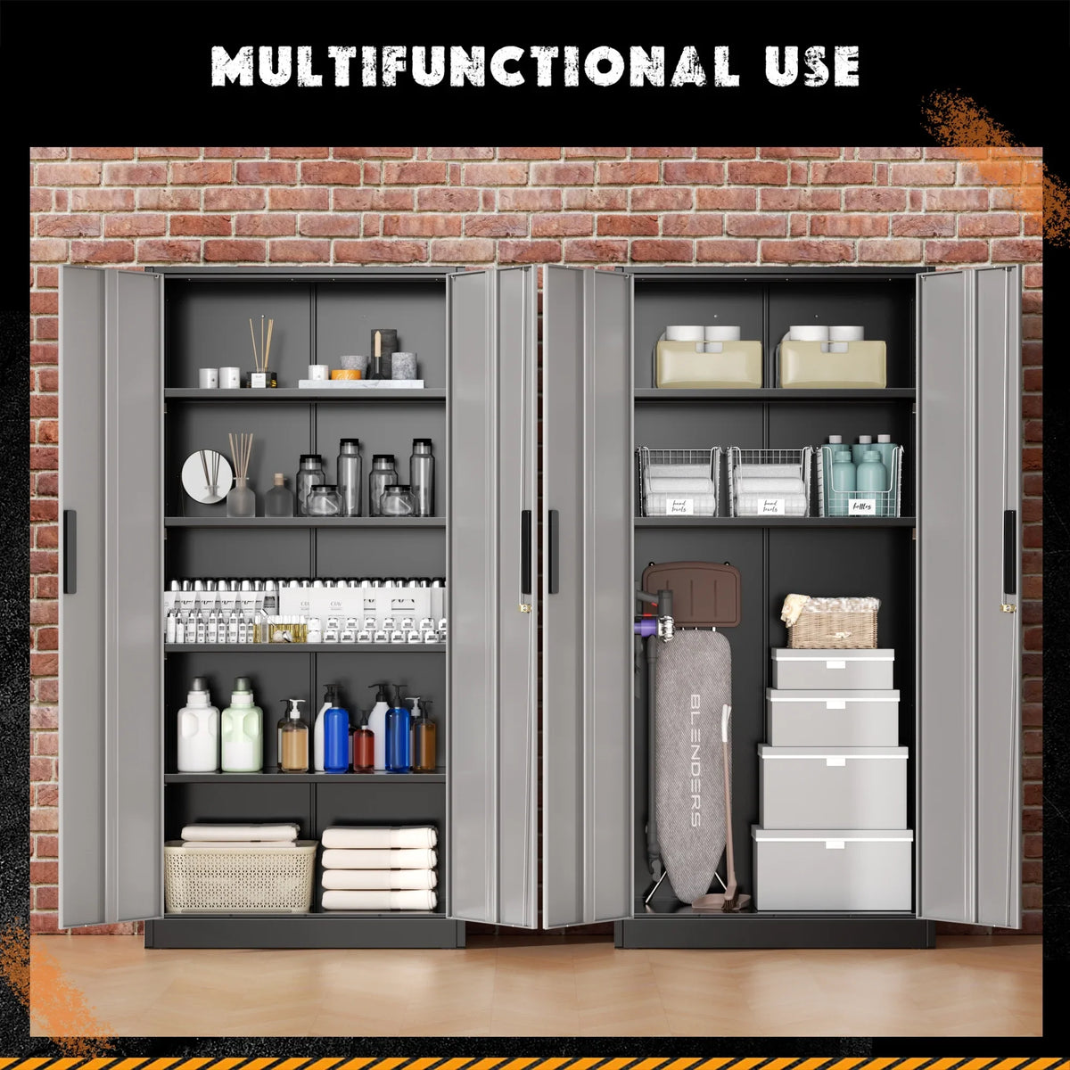 SOLAURA 71" Metal Garage Storage Cabinet with Locking Doors and Adjustable Shelves for Home, Office(Black) - image 38