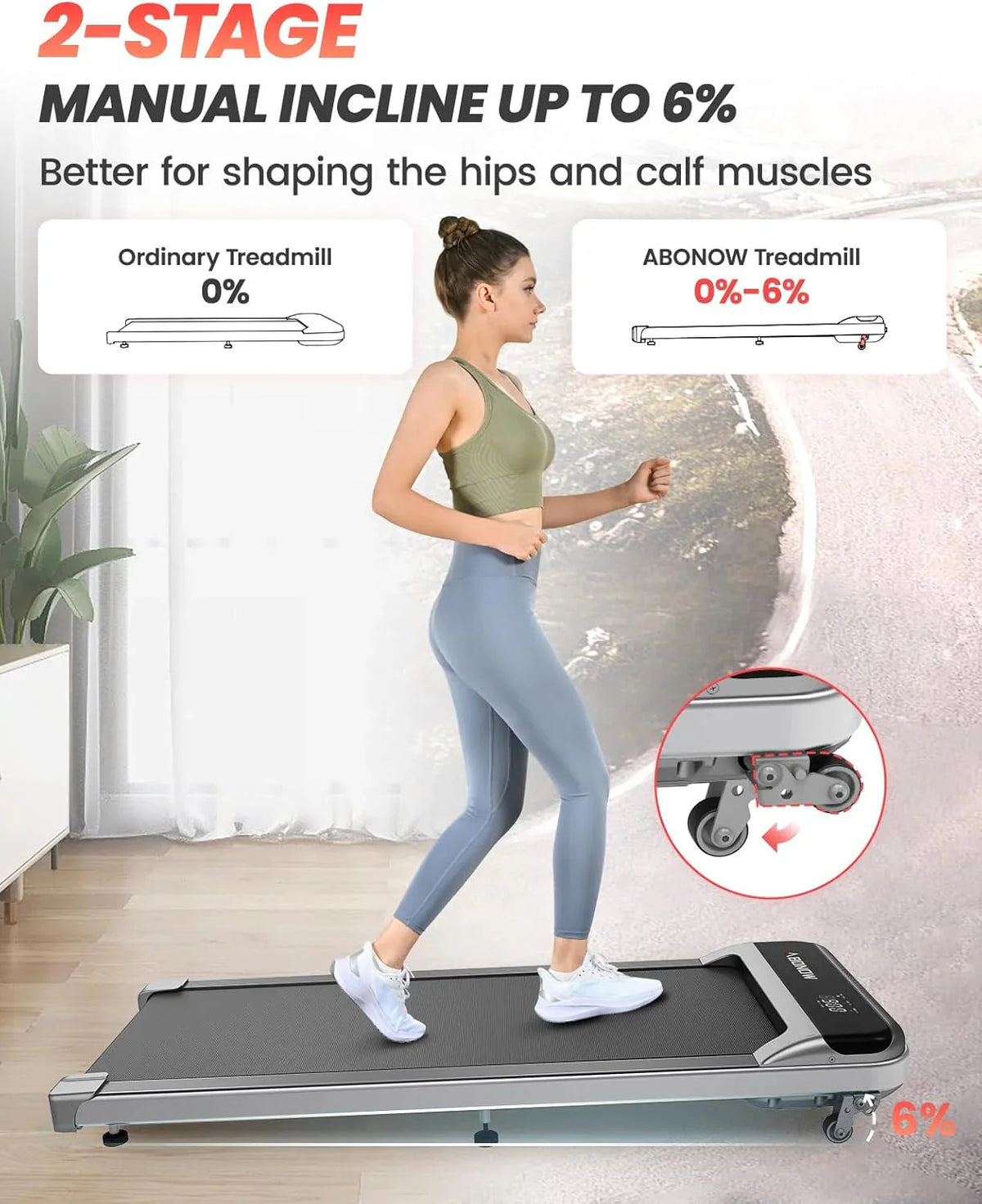 Walking Pad, Under Desk Treadmill with Incline for Home Office 2.5HP Portable Walking Treadmill with 280 Lbs Weight Capacity Walking Machine, Remote Control, LED Display - image 2