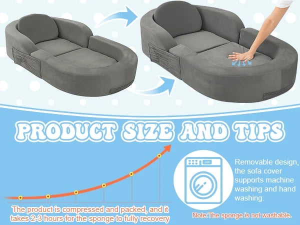 Coumy Toddler Travel Bed 2-in-1 Kids Sofa Chair with Removable Cover, Soft Foam Portable Foldable Toddler Bed for Travel with Carrying Bag, Blue - image 16