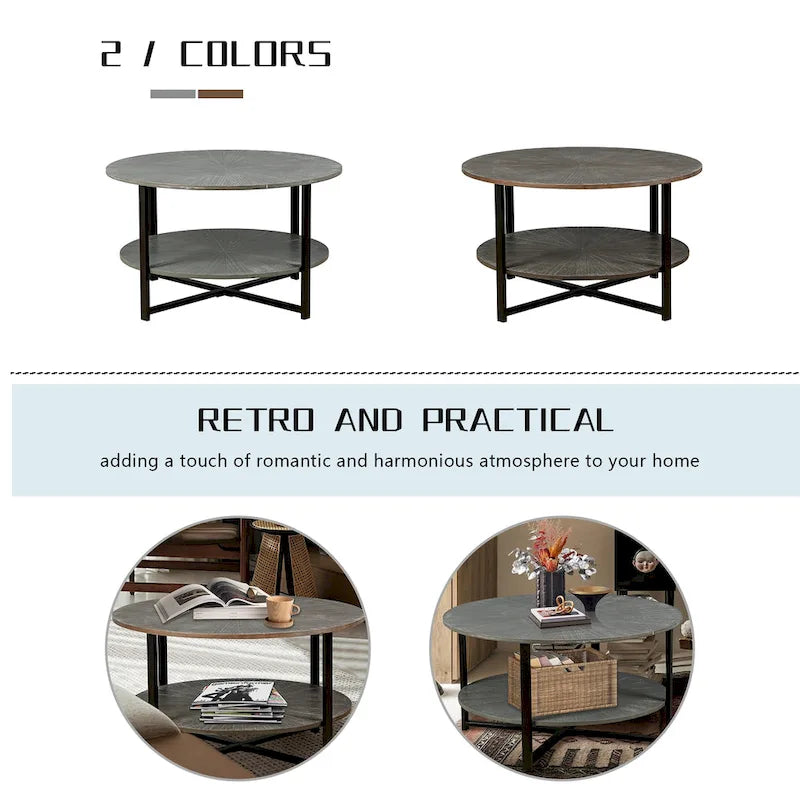 Two-Tier Round Coffee Table with Storage - image 16