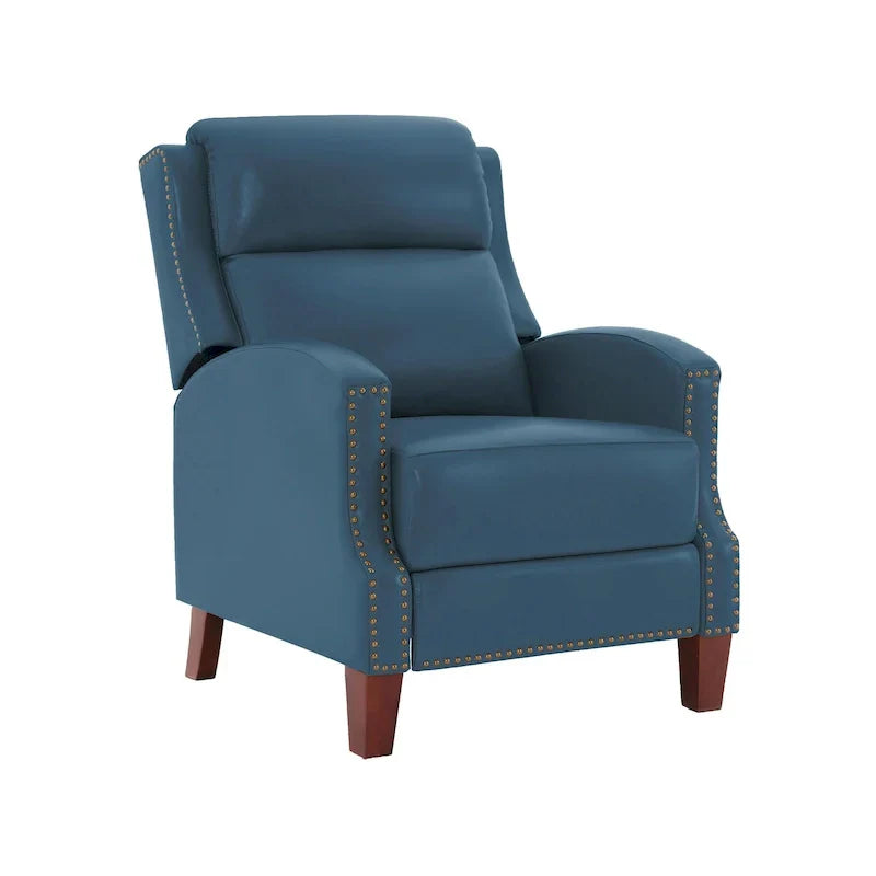 Authentic Leather Pushback Recliner with Adjustable Seat Back and Sturdy Wooden Legs - image 2