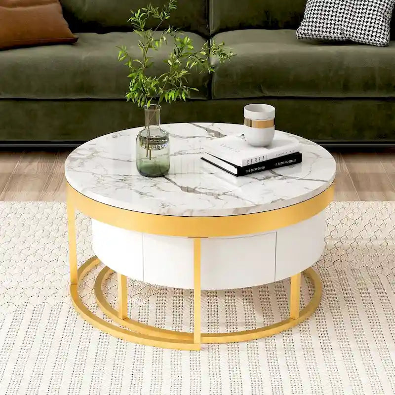 GEITIN Contemporary Round Nesting Coffee Table with Storage Drawers - image 6