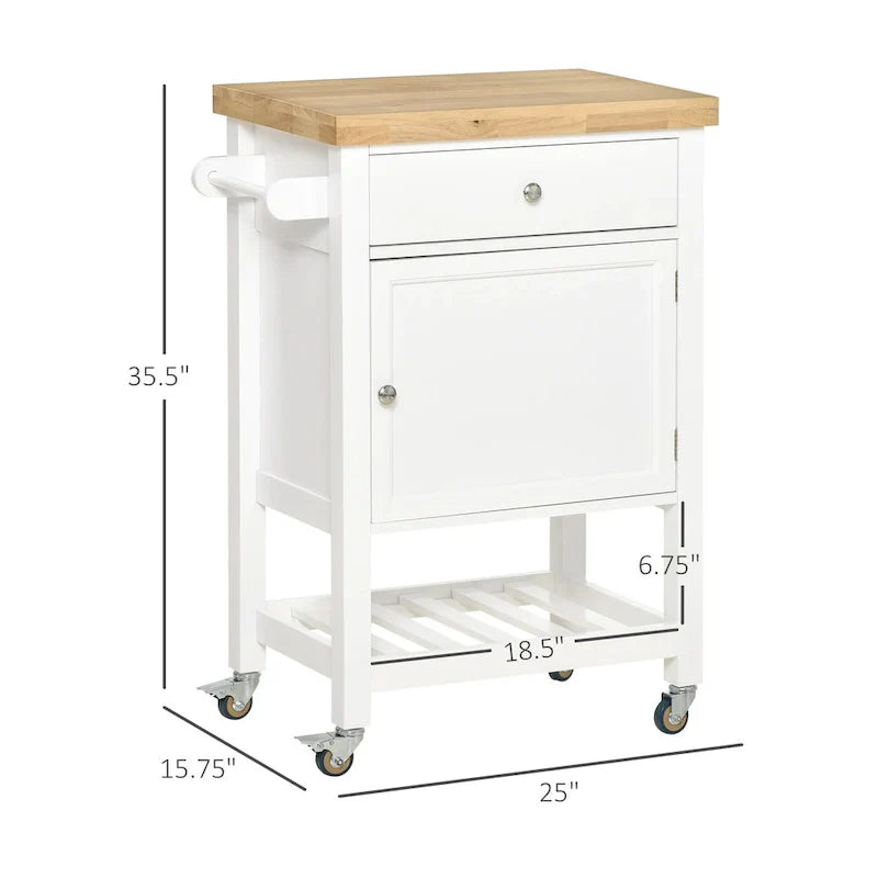 HOMCOM Rolling Kitchen Cart - Versatile Kitchen Island with Smooth Rubberwood Top and Narrow Butcher Block Surface on Wheels - image 4