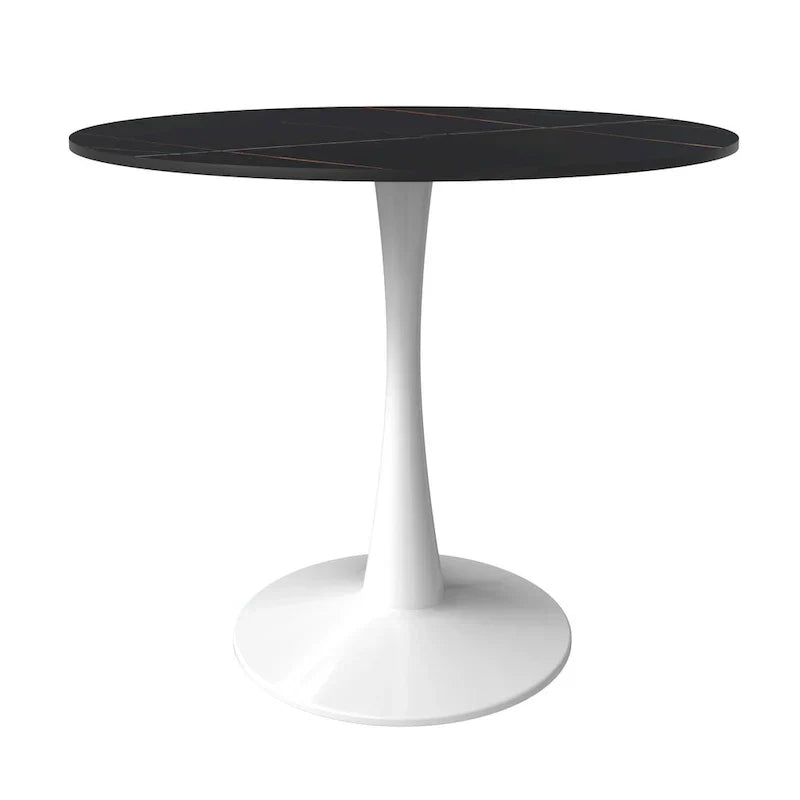 Bristol 35-Inch Round Dining Table for 4 with Sintered Stone Top and White Stainless Steel Pedestal Base - image 23