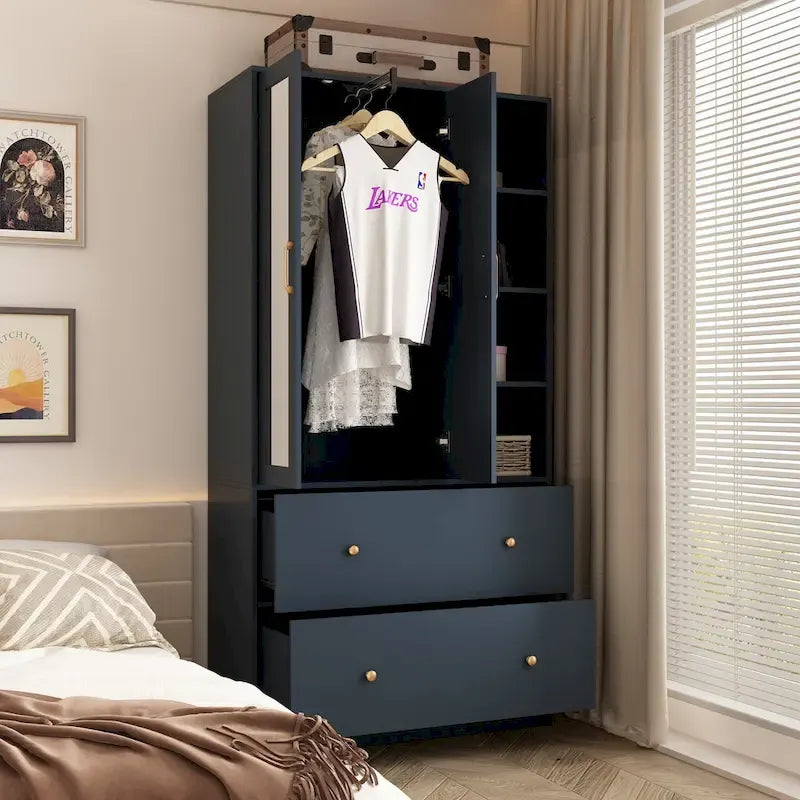 Modern Wardrobe Armoire with Mirror Door Drawers and Shelves - image 27