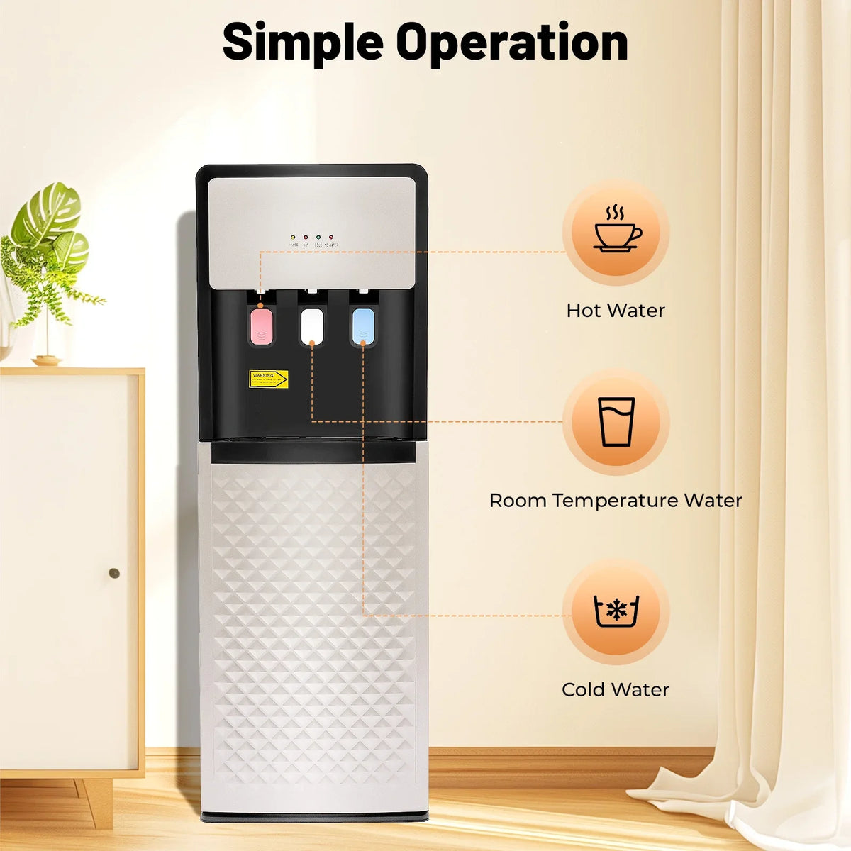 Silver Grey Floor Standing Hot&Cold Water Dispenser with 3 Temperature Settings, Indicator Lights & Removable Drip Tray - image 4