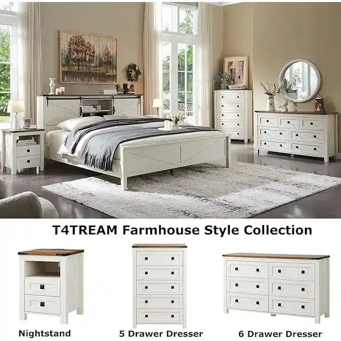 Farmhouse Full Bed Frame with Storage Shelves and Built-in Charging Station - image 17