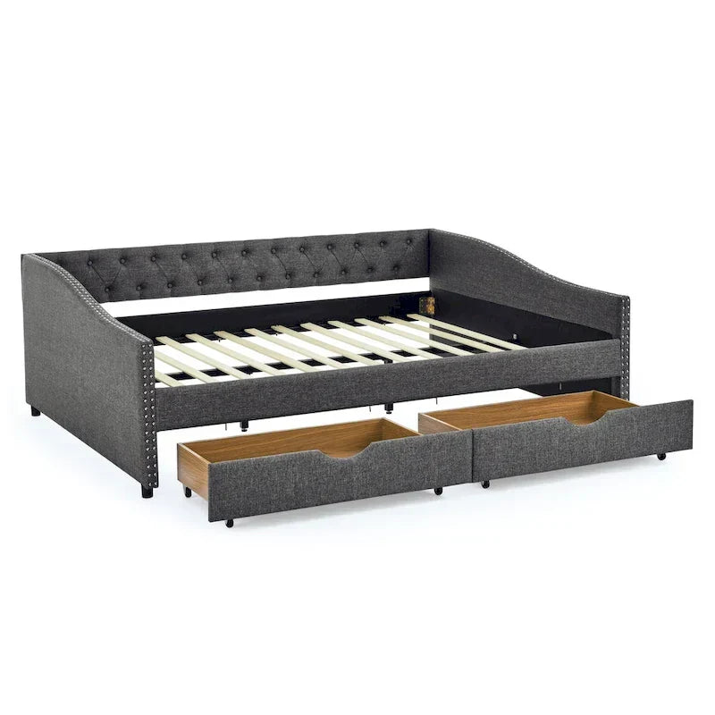 Upholstered Tufted Queen Size Daybed Sofa Bed with Storage Drawers - image 33