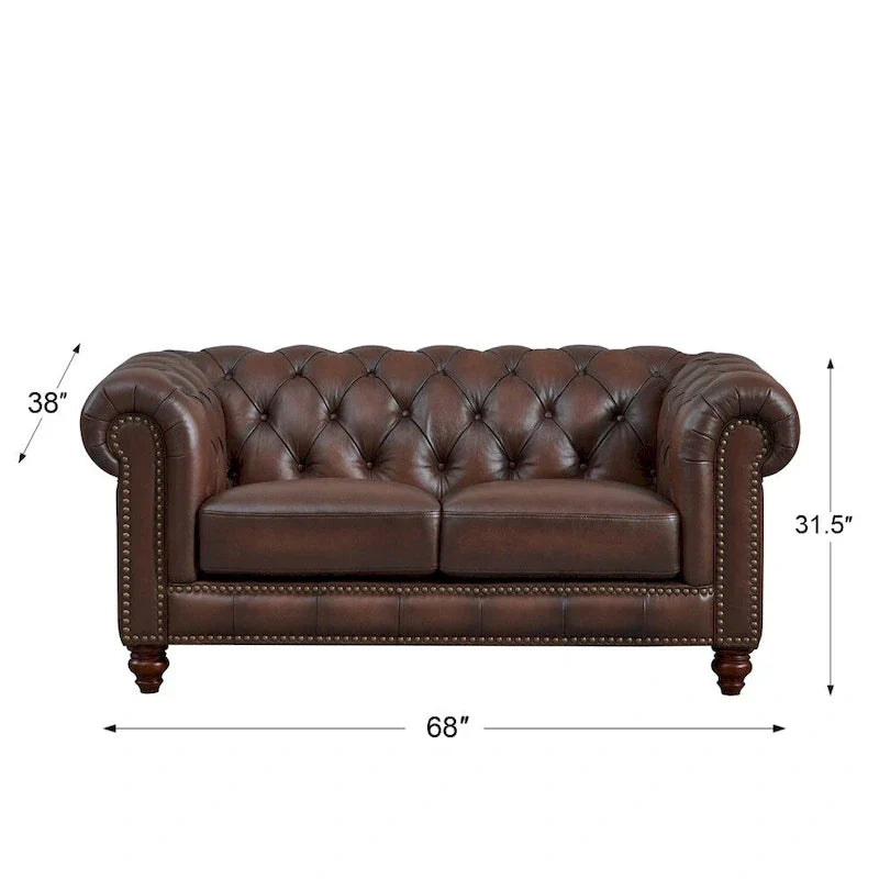 Hydeline Alton Bay Top Grain Leather Chesterfield Sofa and Loveseat Set - image 9