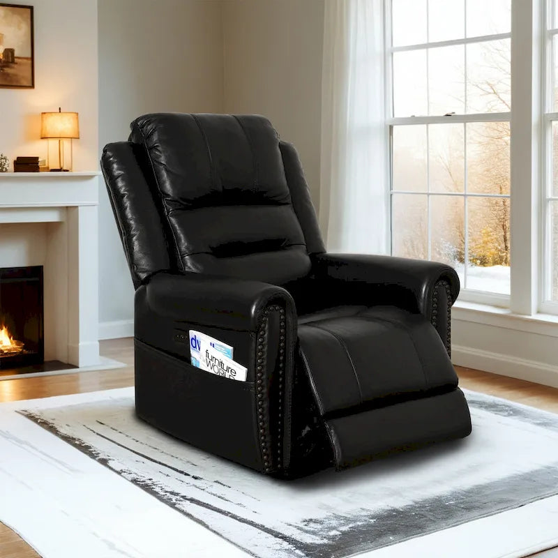 Authentic Leather Black Power Recliner Sofa Set: Loveseat and Recliner with Adjustable Headrest and Extendable Footrest - image 14
