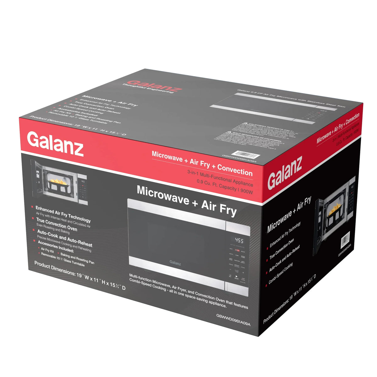 Galanz 0.9 Cu ft Air Fry Countertop Microwave, 900 Watts, Stainless Steel, New - image 12