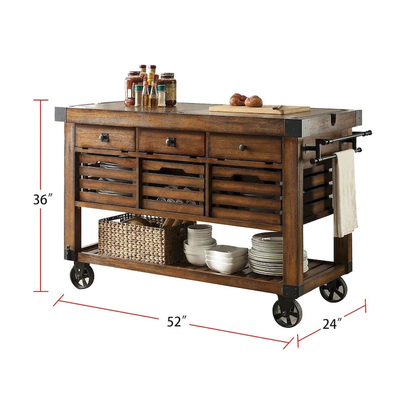 Kitchen Cart with 3 Drawers in Distressed Chestnut - image 3