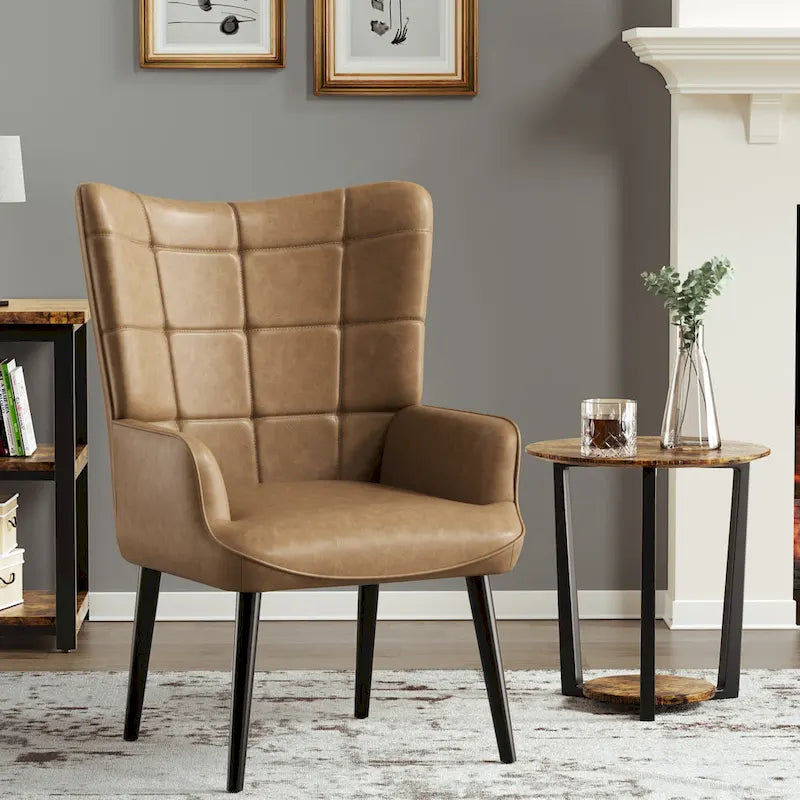 Set of 2 High-Back Tufted Accent Chairs in Cream, Brown, and Taupe - image 9