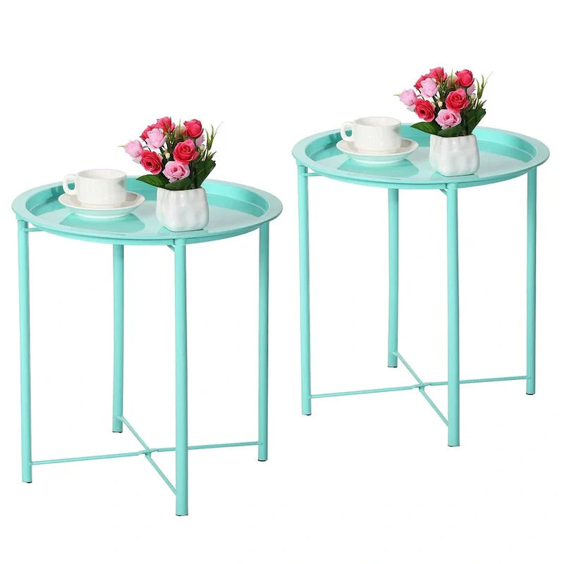 Javlergo Set of 2 Folding Round Steel TV Tray Tables - Compact Side Tables, No Assembly Needed - Dimensions: 18.5 x 18.5 x 19.7 in - image 31