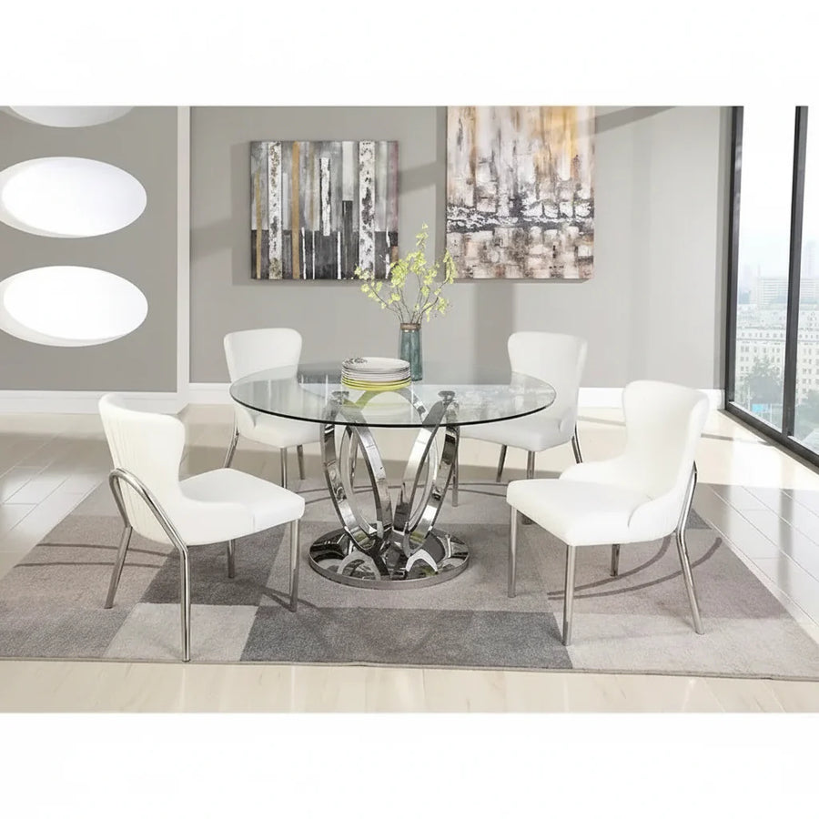 Round Dining Table with Glass Top and Steel Base - image 1