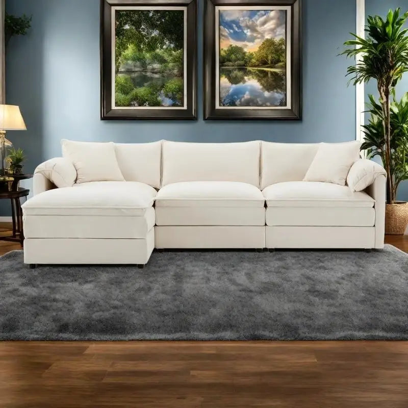 103.5" Chenille L-Shaped Sectional Sofa with 4 Seats, Ottoman, and Pocket Spring Cushions (330 lb Capacity) - image 1