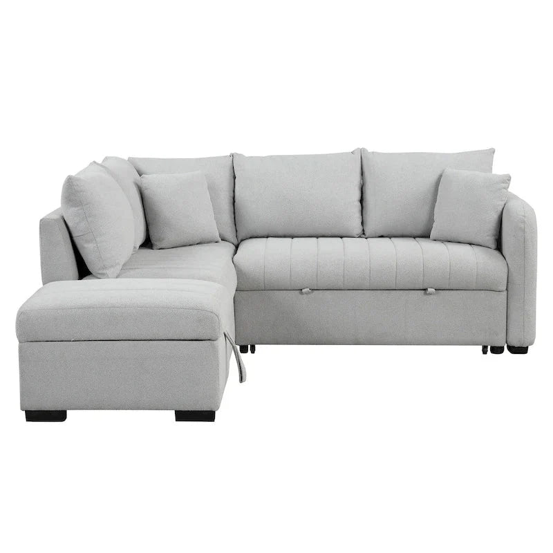82.6" L-Shaped Sectional Sleeper Sofa Bed with Dual USB Ports, Power Outlets, and Removable Storage Ottoman - Bei - image 8