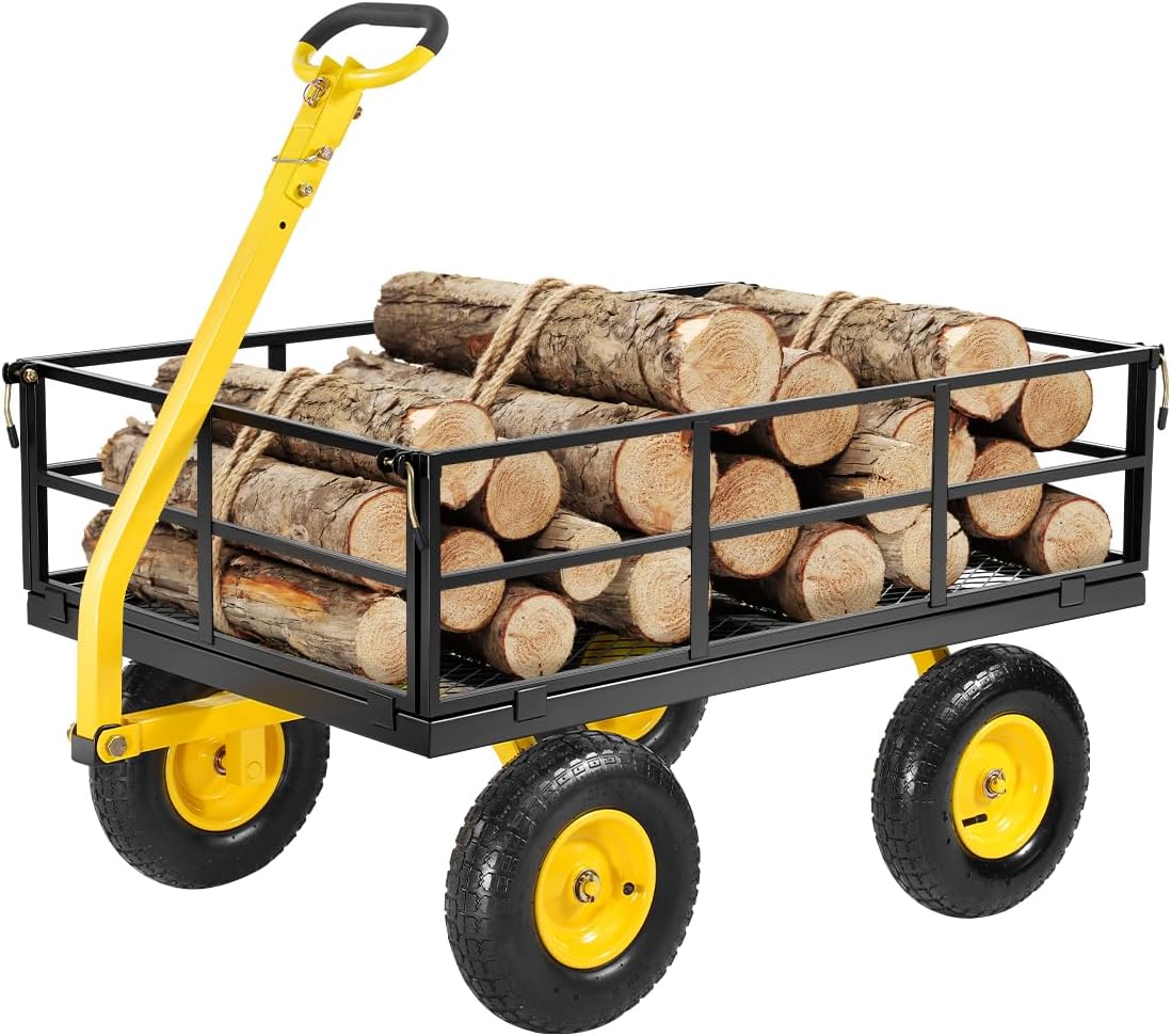 1200-pound steel garden cart, heavy-duty capable of pulling garden truck, two-in-one outdoor metal multi-functional cargo vehicle for garden, equipped with 13-inch all-terrain tires, detachable mesh side panels and 180° rotating handle - image 1