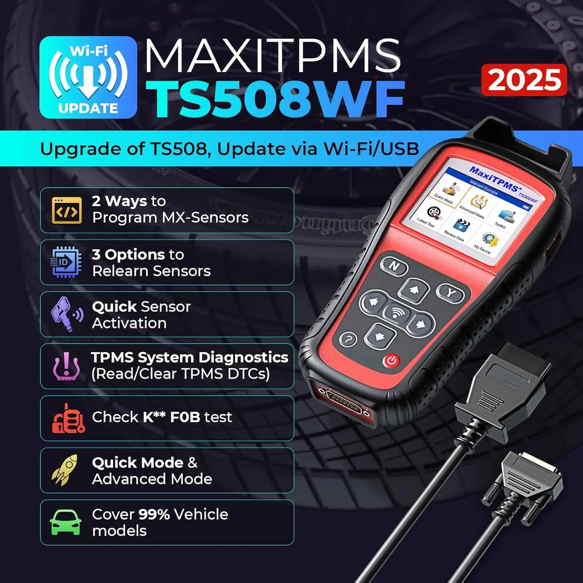MaxiTPMS TS508WF TPMS Tool, 2025 Enhanced Wi-Fi Ver. of TS508 TS501 PRO TS408S TS601, MX-Sensor TPMS Progamming Tool, TPMS Diagnosis/Reset TPMS Relearn Tool, Read/Clear TPMS DTCs - image 2
