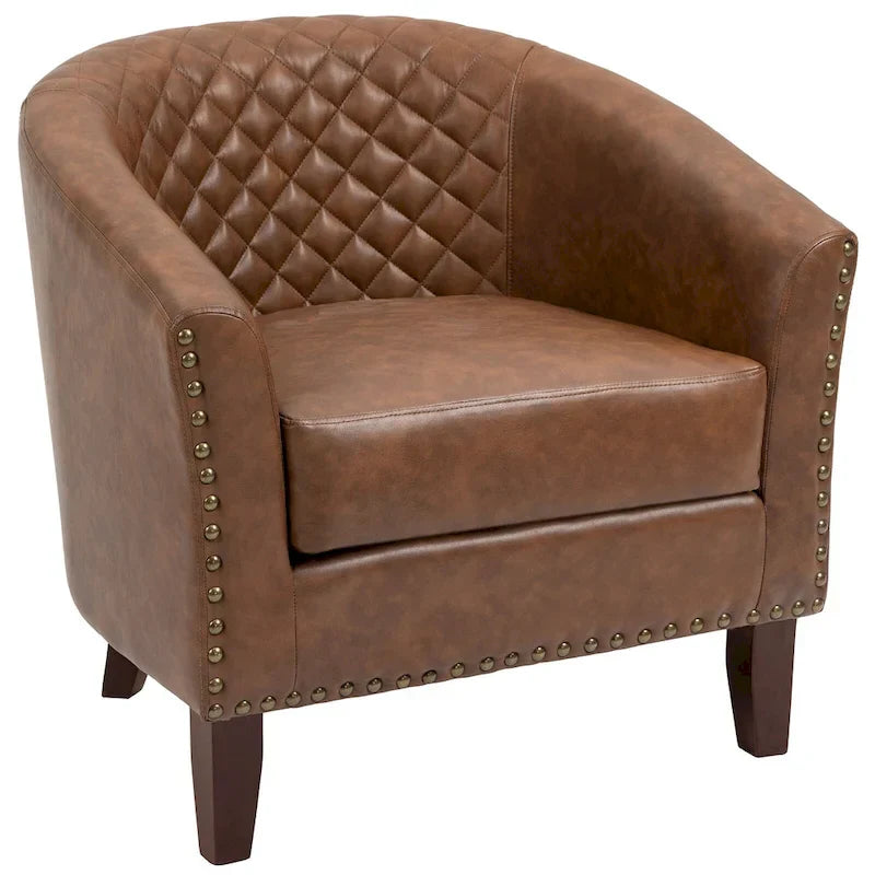 Ethan Barrel Accent Chair in PU Leather with Nailhead Detailing - image 15