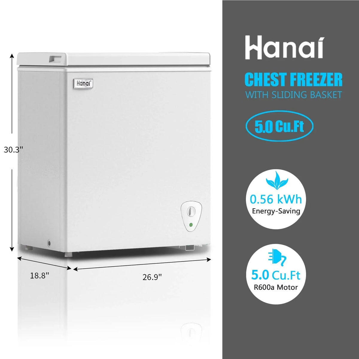 5.0 Cubic Chest Freezer - Compact Deep Freezer with Top Open Door and Removable Storage Basket, 7 Gears Temperature Control, Energy Saving - image 4