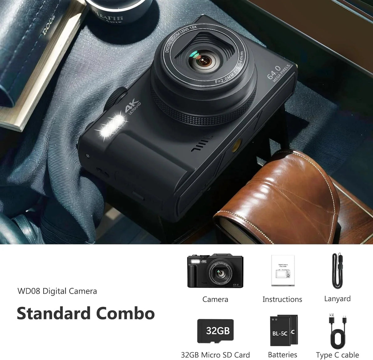 4K Digital Camera for Photography, 64MP Vlogging Camera for YouTube with 3" 180° Flip Screen, 18X Digital Zoom Point and Shoot Camara with 32GB Micro SD Card for Beginner (Black) - image 7