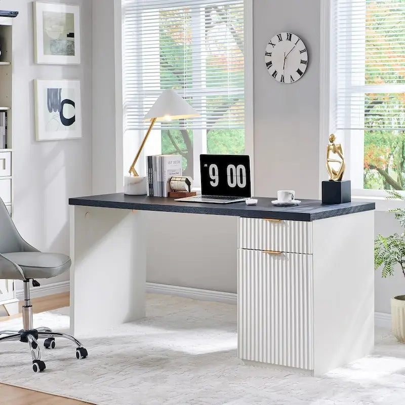 60-Inch Contemporary Executive Desk - Wooden Home Office & Fluted Computer Desk - image 6