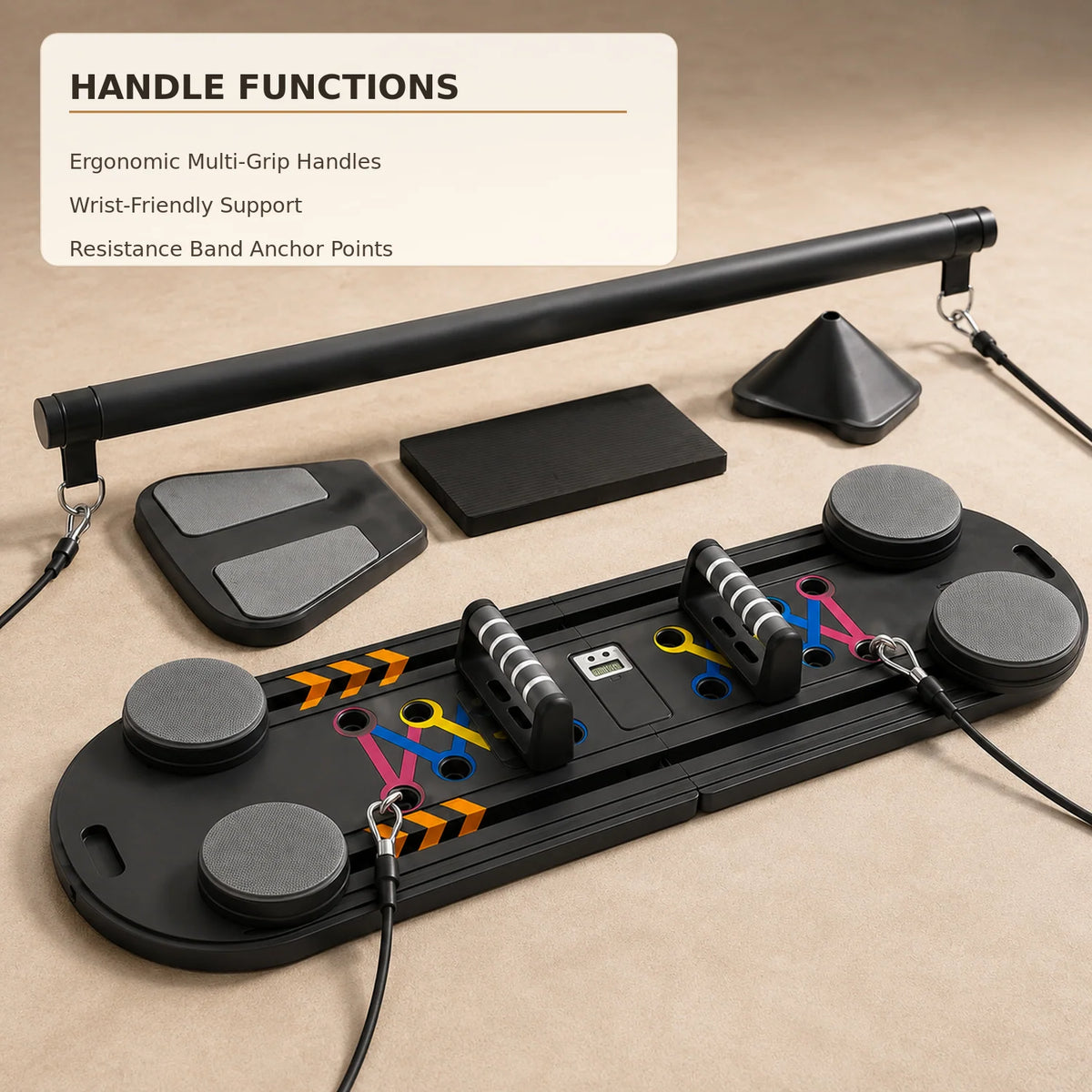 12-in-1 Foldable Pilates Reformer Board with Ergonomic Handles, Resistance Bands and Digital Timer, 330 lb Capacity, Black - image 3