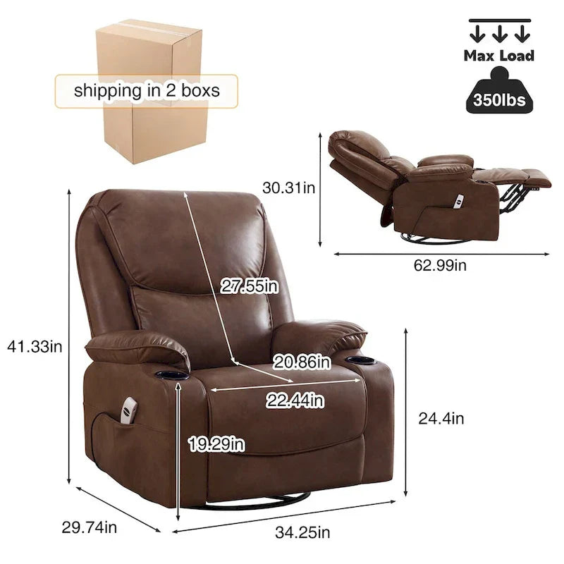HOMYKA 34.2-Inch Wide Faux Leather Swivel Rocking Power Recliner Chair with USB Charging Port - image 23