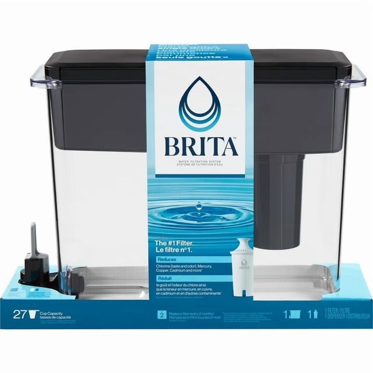 (4pack) Brita Extra Large Ultramax 27 Cup Black Filtered Water Dispenser with 1 Standard Filter - image 1