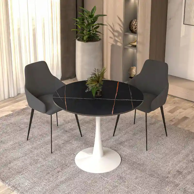 Bristol 35-Inch Round Dining Table for 4 with Sintered Stone Top and White Stainless Steel Pedestal Base - image 5