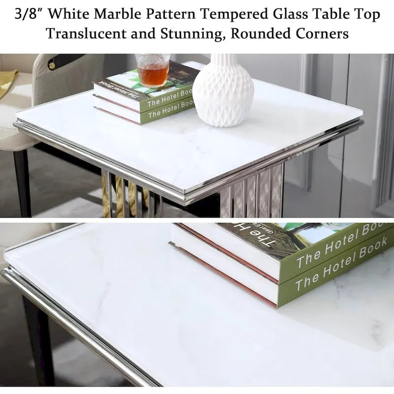 Elegant 24-Inch Square Silver and Glass End Table with Stainless Steel Base - image 4