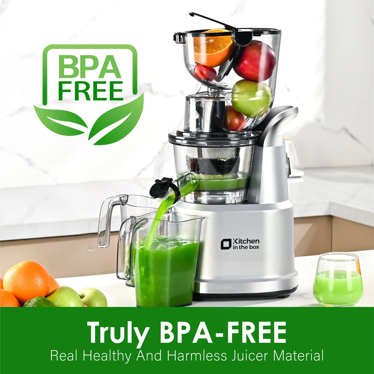 Kitchen in the Box Cold Press Juicer Machines With 3.26" Wide Feed Chute, Slow Masticating Juicer Machine for Whole Fruits and Vegetables, BPA-Free - image 7