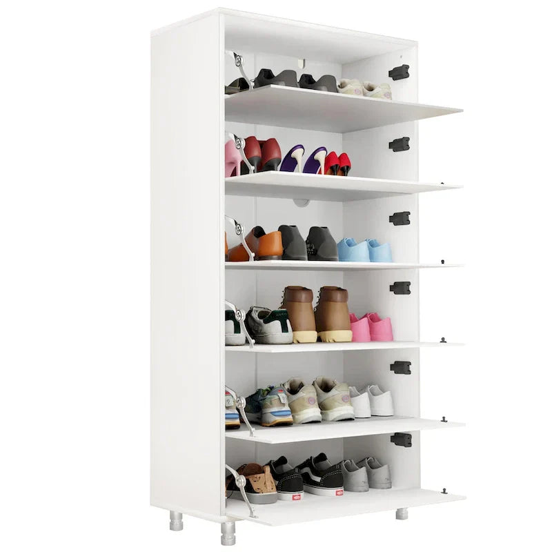 Mirror Shoe Cabinet With 6 Flip Drawers,Shoe Rack Organizer Store Ample Shoes,4 Metal Legs,Hand-Touch Flip-Out Door - image 6