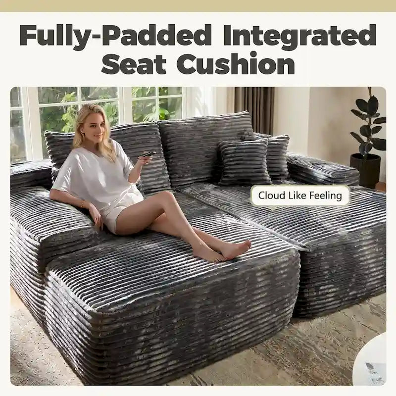 HOOOWOOO Modular Plush Corduroy Sectional Sofa with Cushions - image 13