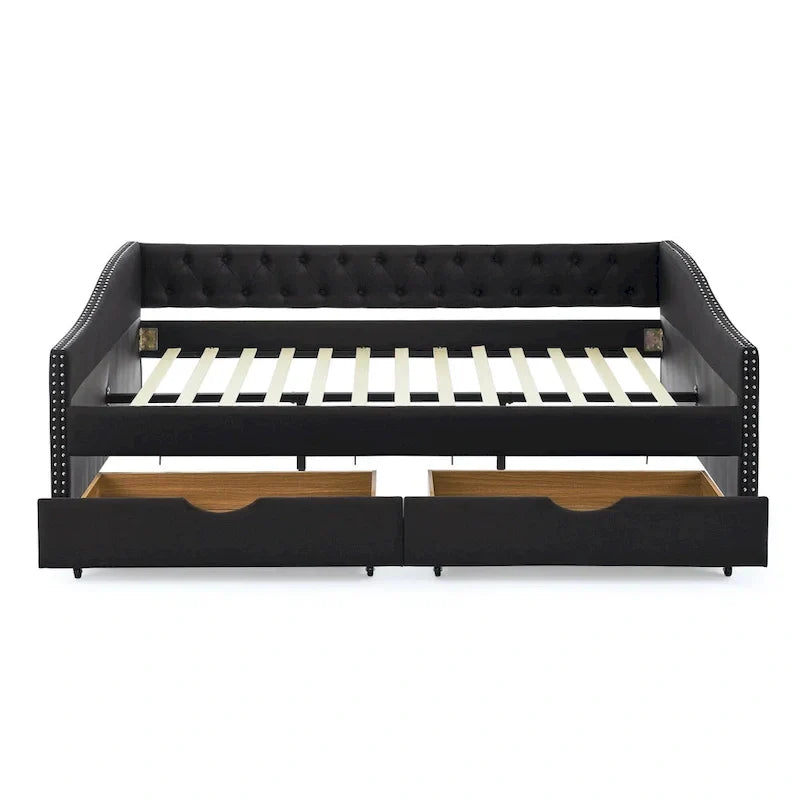 Upholstered Tufted Queen Size Daybed Sofa Bed with Storage Drawers - image 22