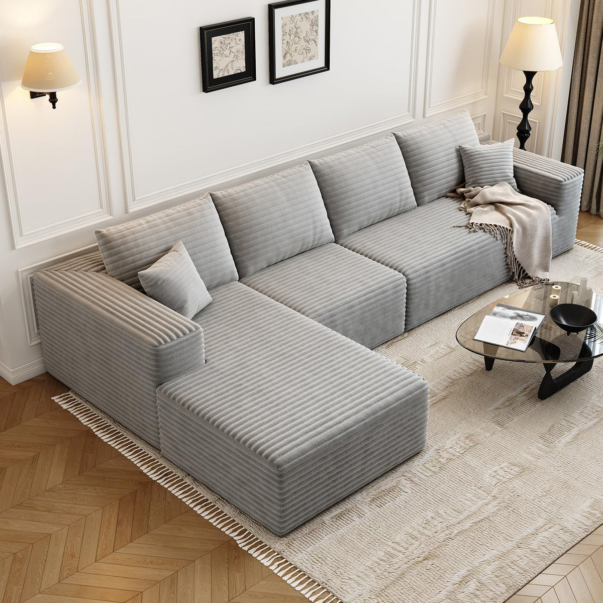 107.5" Cloud Modular Sectional Sofa Couch with L-Shape Chaise,Modern Minimalist Upholstered Couches for Living Room Bedroom,Deep Seat Corner Couch .No Assembly Required (Black,Left Facing Chaise) - image 93