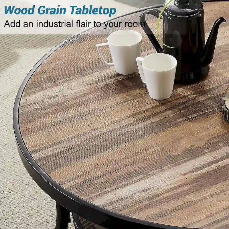 Myhozm Industrial Round Metal Coffee Table with Shelf – Perfect for Living Room, Home Office, and Bedroom - image 8