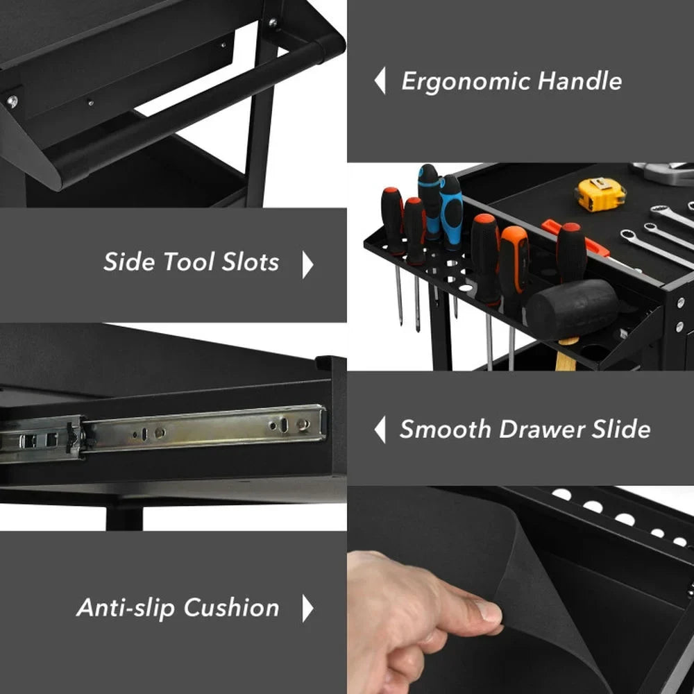 Spaco Rolling Tool Cart Mechanic Cabinet Storage ToolBox Organizer with Drawer-Black, Utility Cart on Wheels for Warehouse Garage Cleaning Office - image 5