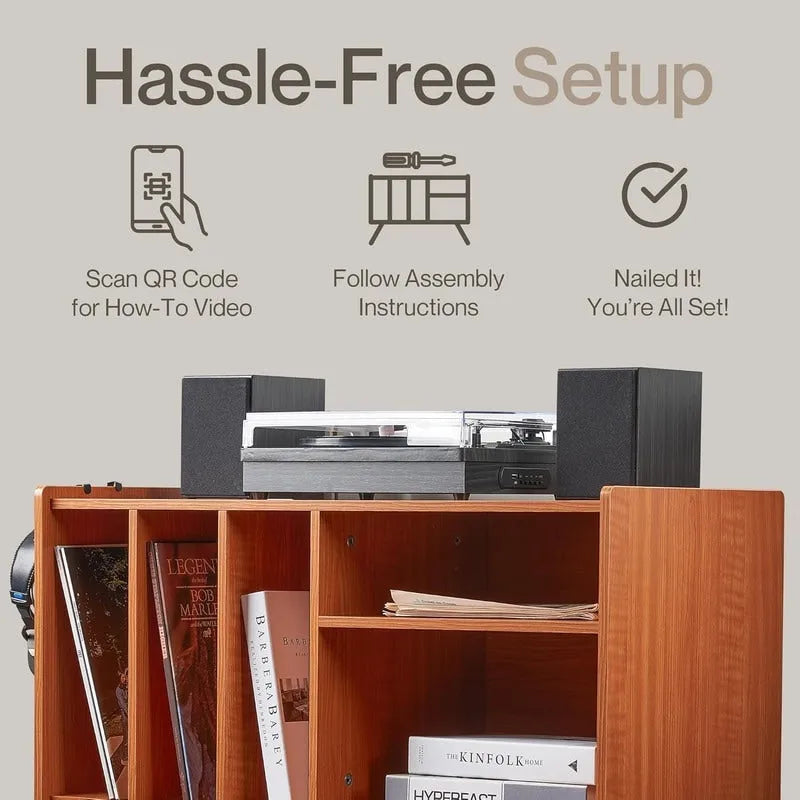 Vinyl Record Player Stand with Built-in Charging Station - Dimensions: 31D x 26W x 15H - image 7