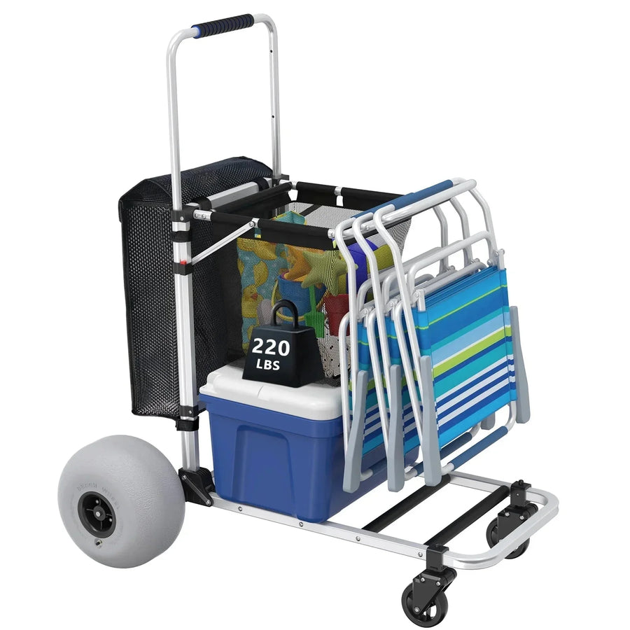 GDLF Foldable Beach Cart with Adjustable Handle and 12" Balloon Wheels, Heavy Duty Aluminum 220LBS Capacity - image 1