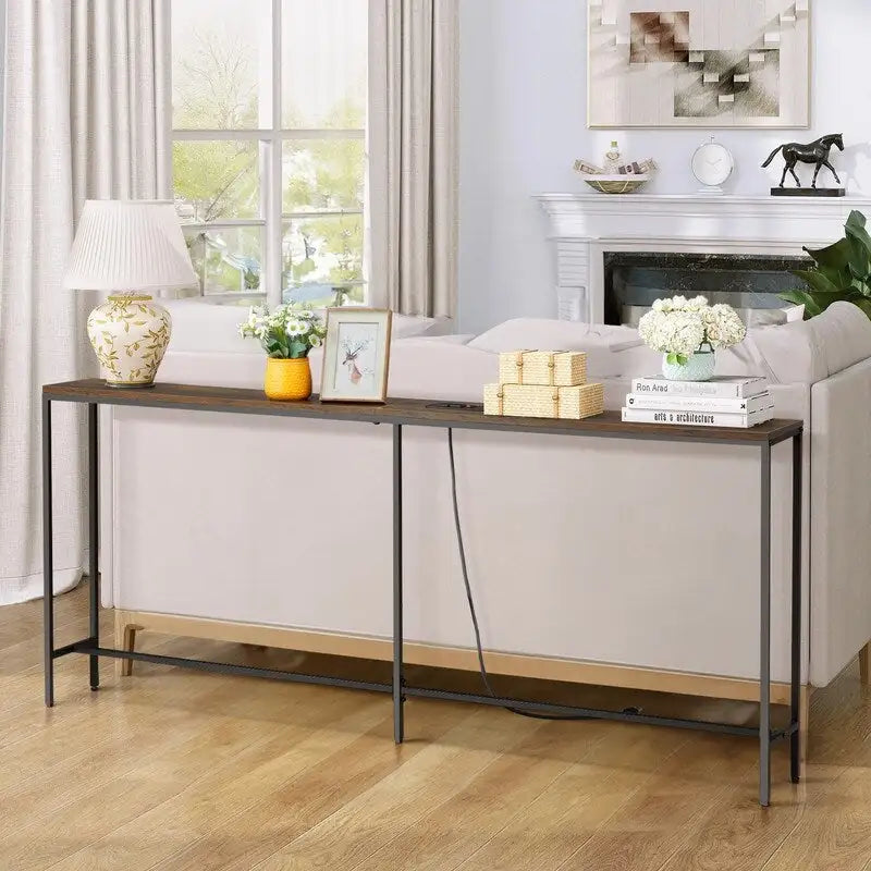70.9-Inch Console Table with Dual Power Outlets and USB Ports - Slim Entryway and Sofa Table for Living Room - image 1