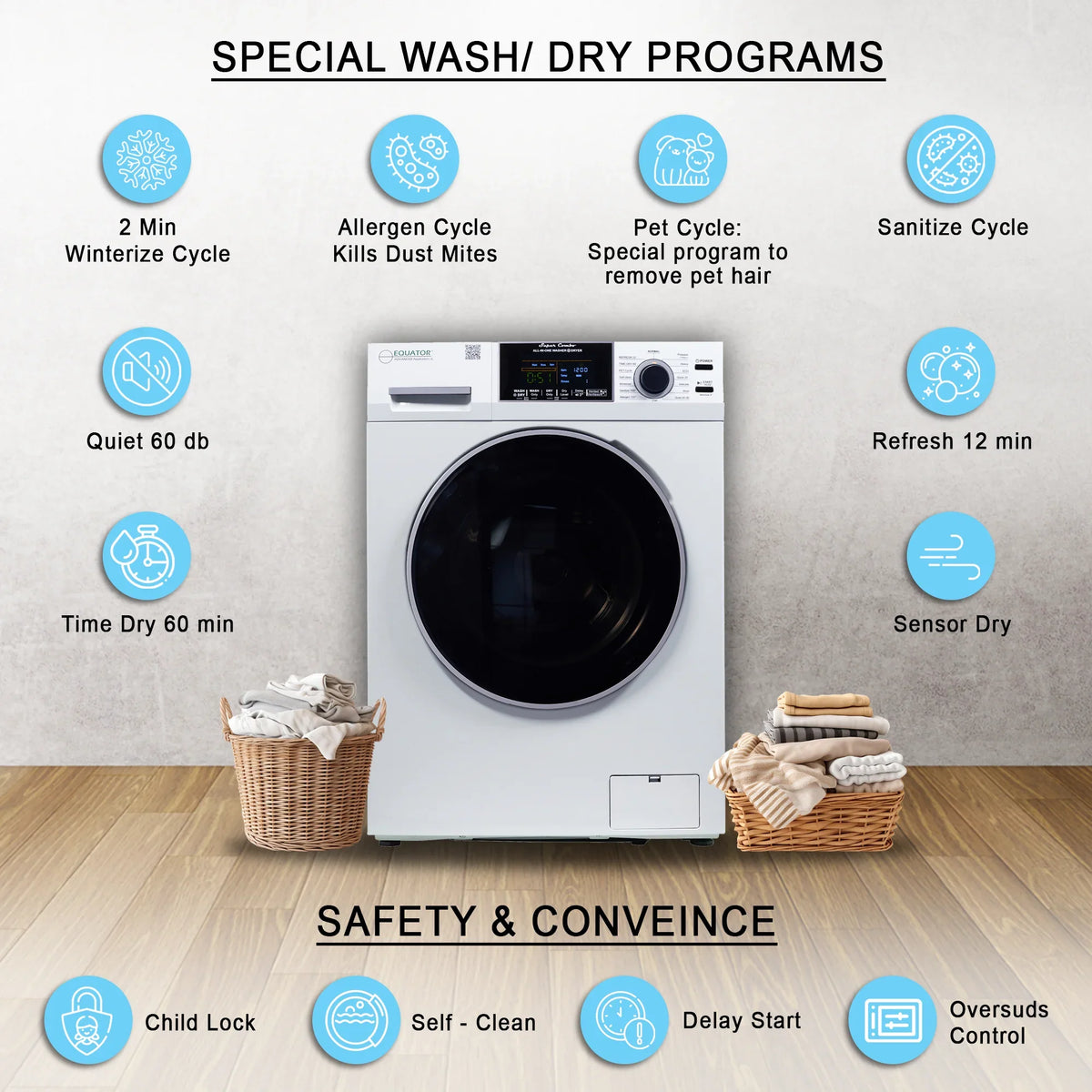 Equator Combination Washer Dryer Ventless/Vented Pet cycle 1.62cf/15lbs 110V with Adjustable legs - image 6