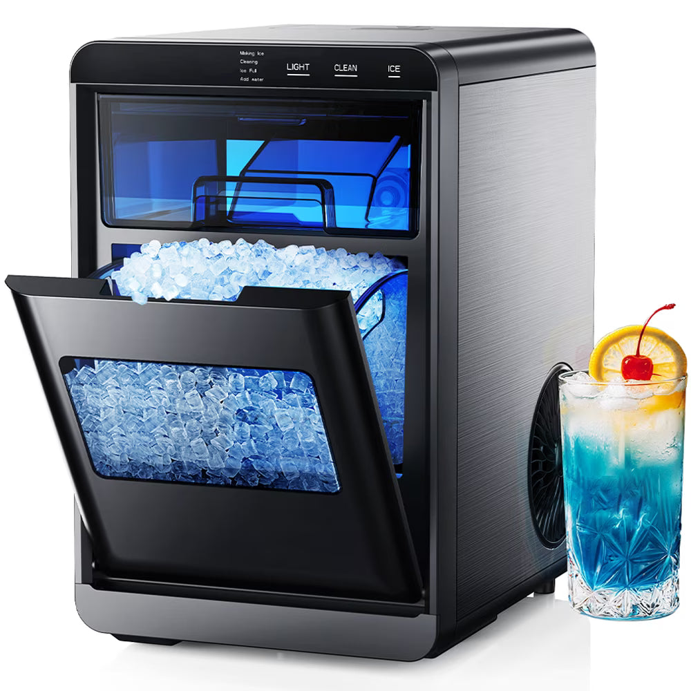 Simzlife Nugget Ice Maker Countertop, 44.9lbs per Day Chewable Pebble Nugget Ice Machine with Touch Screen for Home, Kitchen, Office, Stainless Steel, Black - image 1