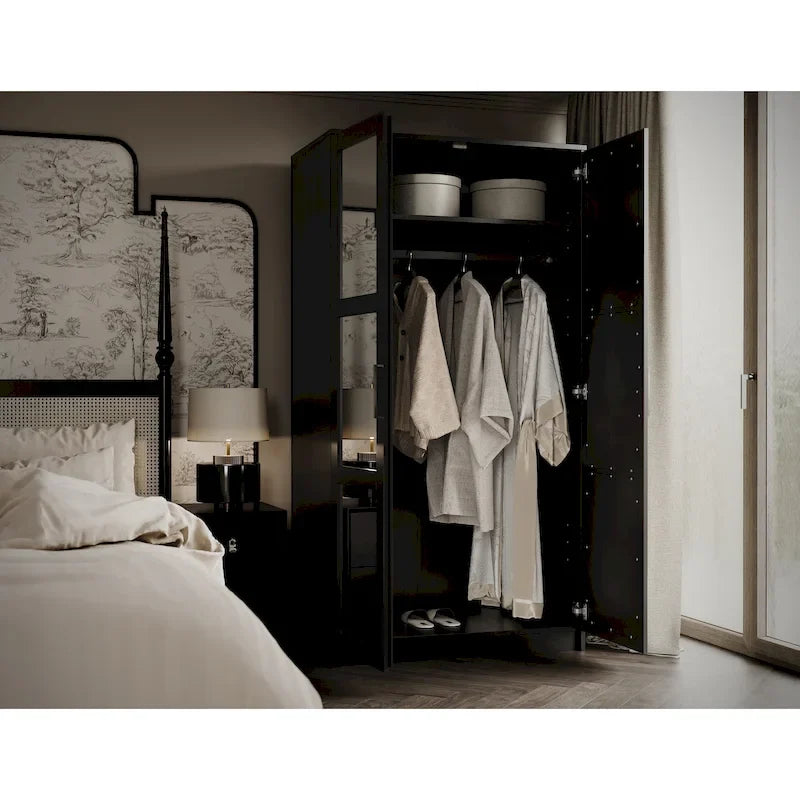 Palace Imports 100% Solid Wood 2-Door Urban Wardrobe Armoire with Solid and Mirrored Doors - image 17