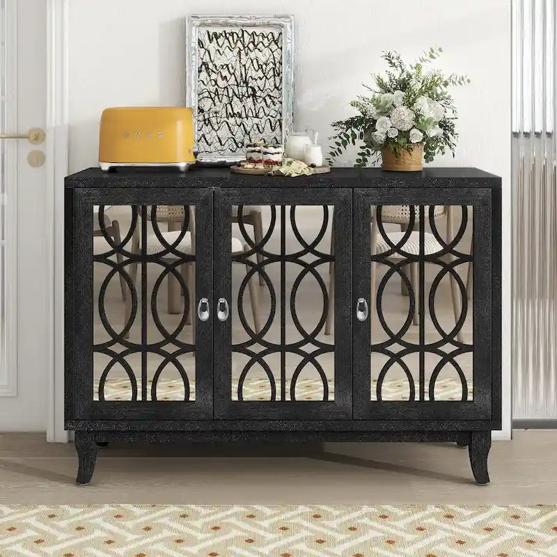 Mirrored Buffet Cabinet with Glass Doors and Silver Handles - 3-Door Sideboard for Living Room, Hallway, and Dining Room - image 22