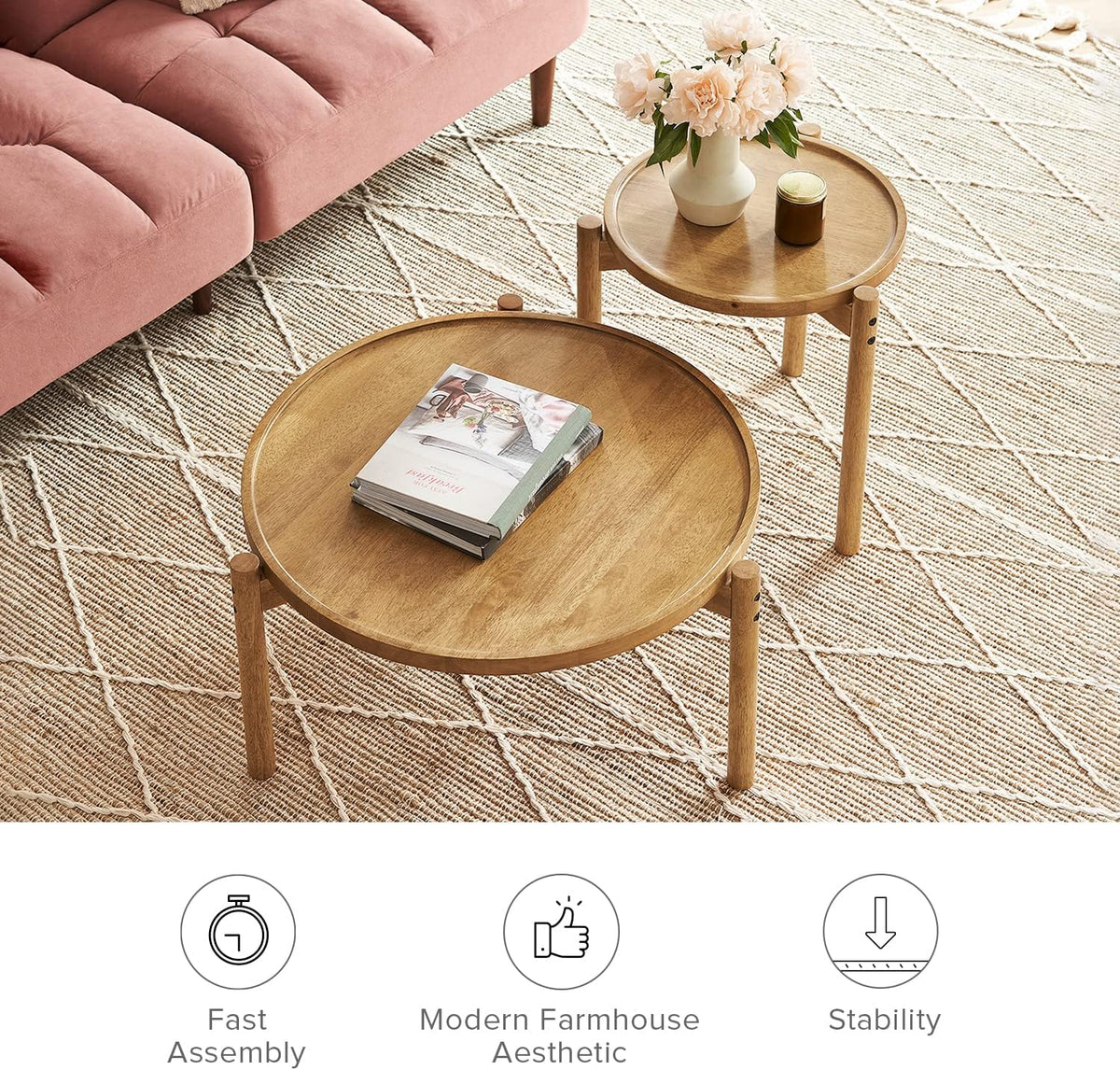 Mopio Ensley Mid Century Modern Rectangle Coffee Table with Dual Storage Shelf, Wood Slat Sliding Door, & Rounded Edge Protection for Living Room, Walnut Grain - image 14