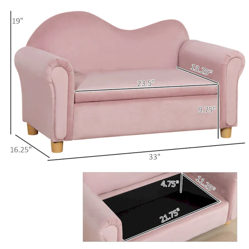 Qaba Kids Sofa with Wooden Armrests - Toddler Couch for Preschool and Kindergarten Rooms Featuring Hidden Storage - image 14